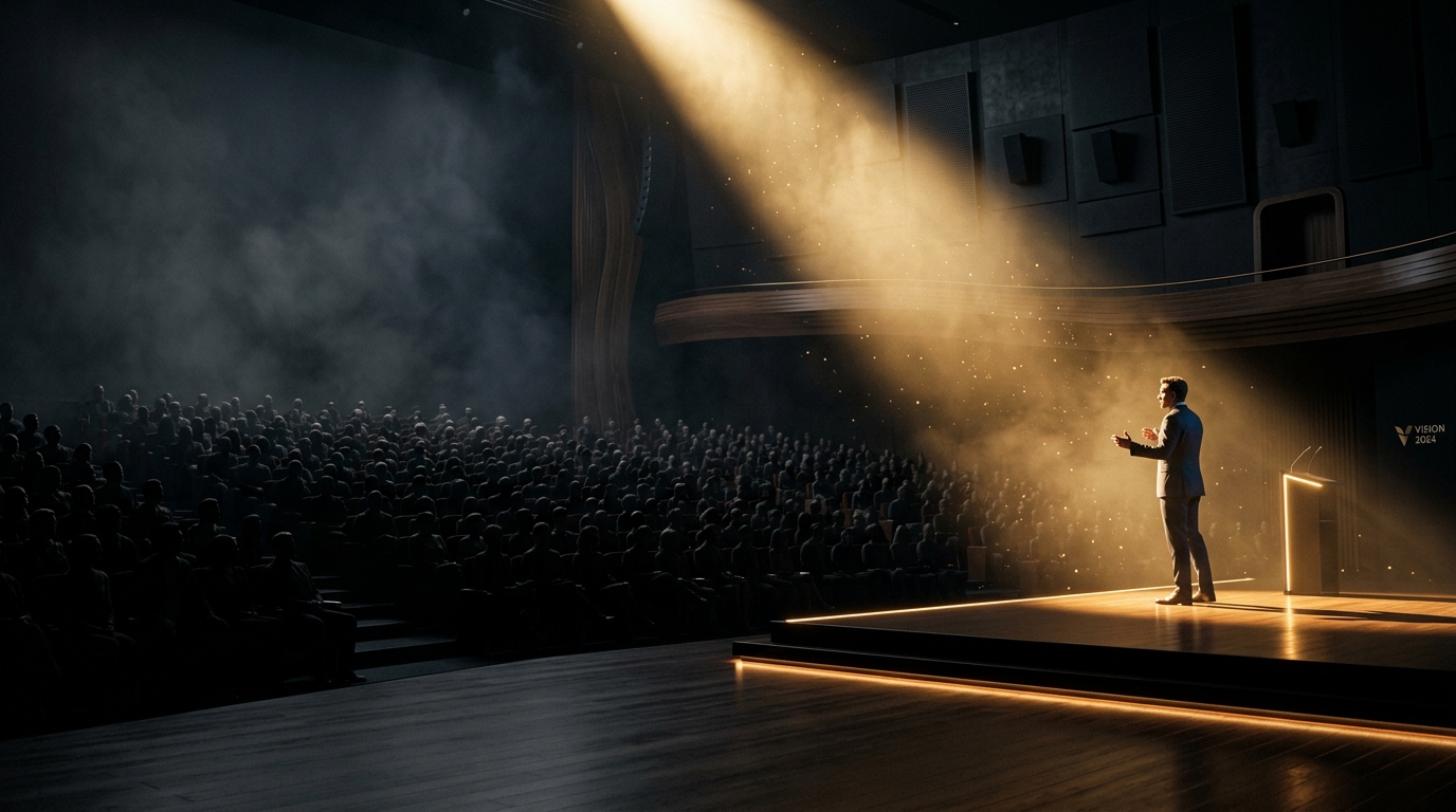 Speaker on stage with spotlight