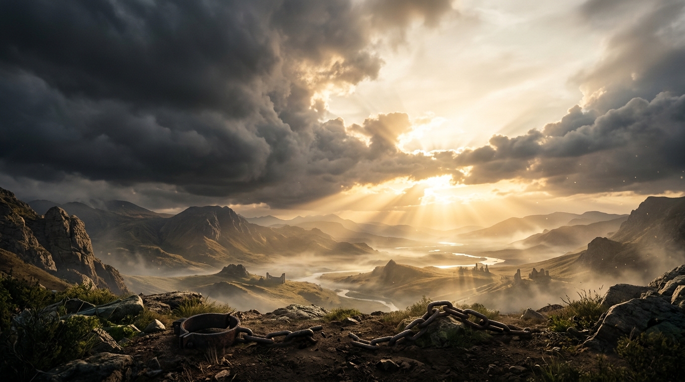 Dramatic landscape with light rays